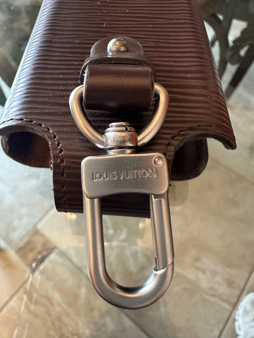 Authentic Louis Vuitton Brown Epi Leather Vertical Phone Case with Strap